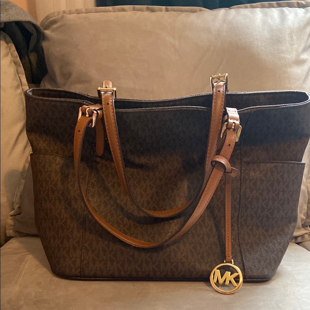 Michael Kors Brown Tote Bag with Cognac Leather Accents